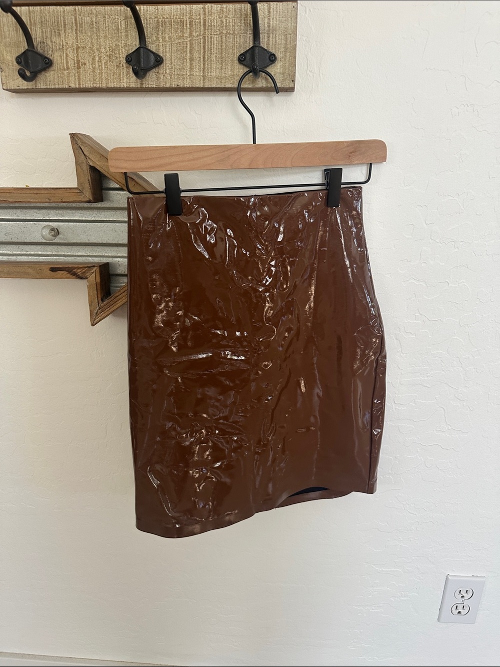 Commando Brown Patent Mini Skirt with shorts